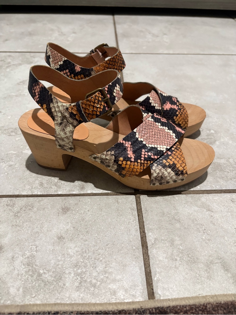 Madewell 7 Python-Print Platform Clog block heel Sandals - Brown Pink Black